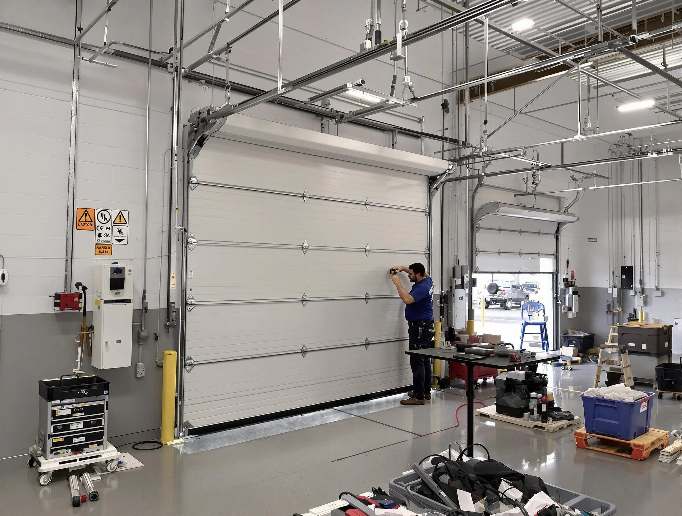 Commercial garage door repair being performed by Dacula Garage Door Repair expert in Dacula
