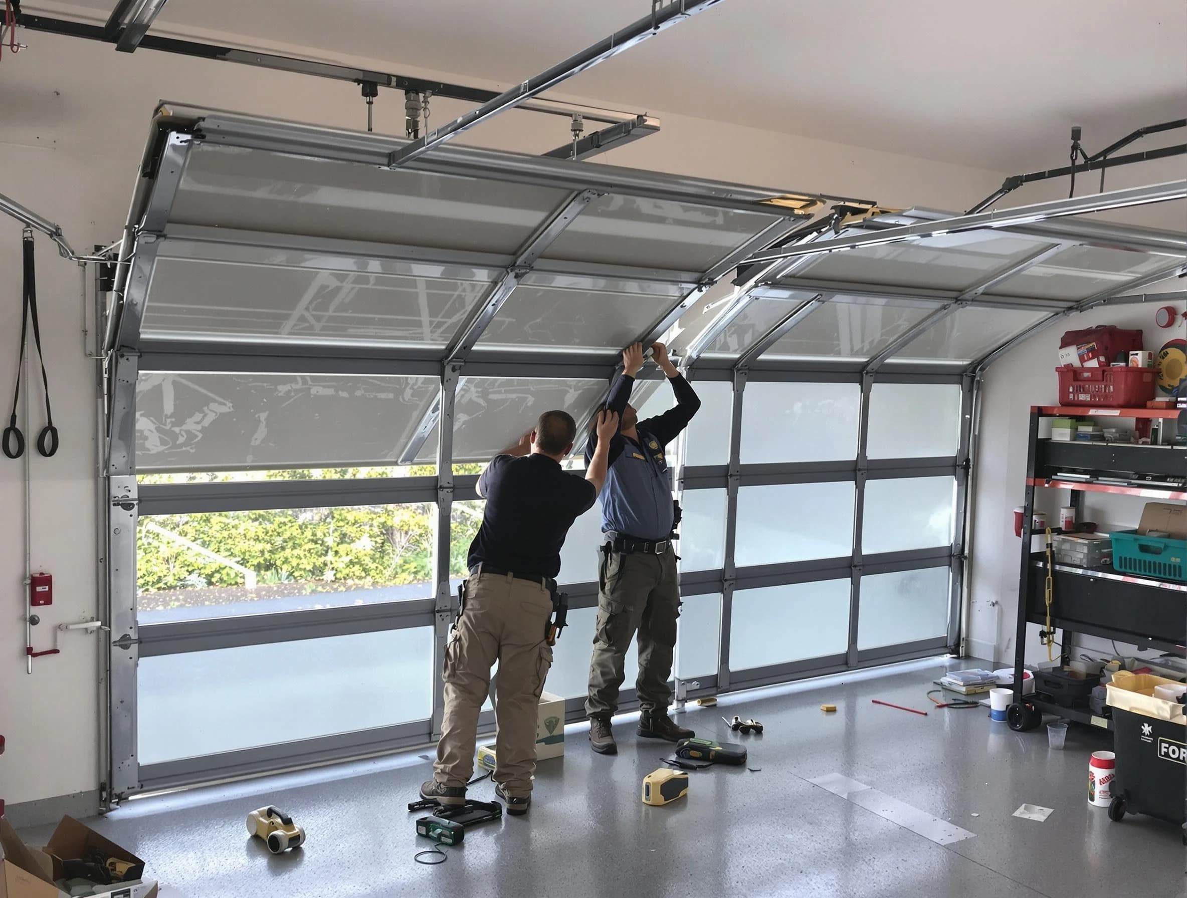 Dacula Garage Door Repair expert performing precise panel replacement on Dacula garage door