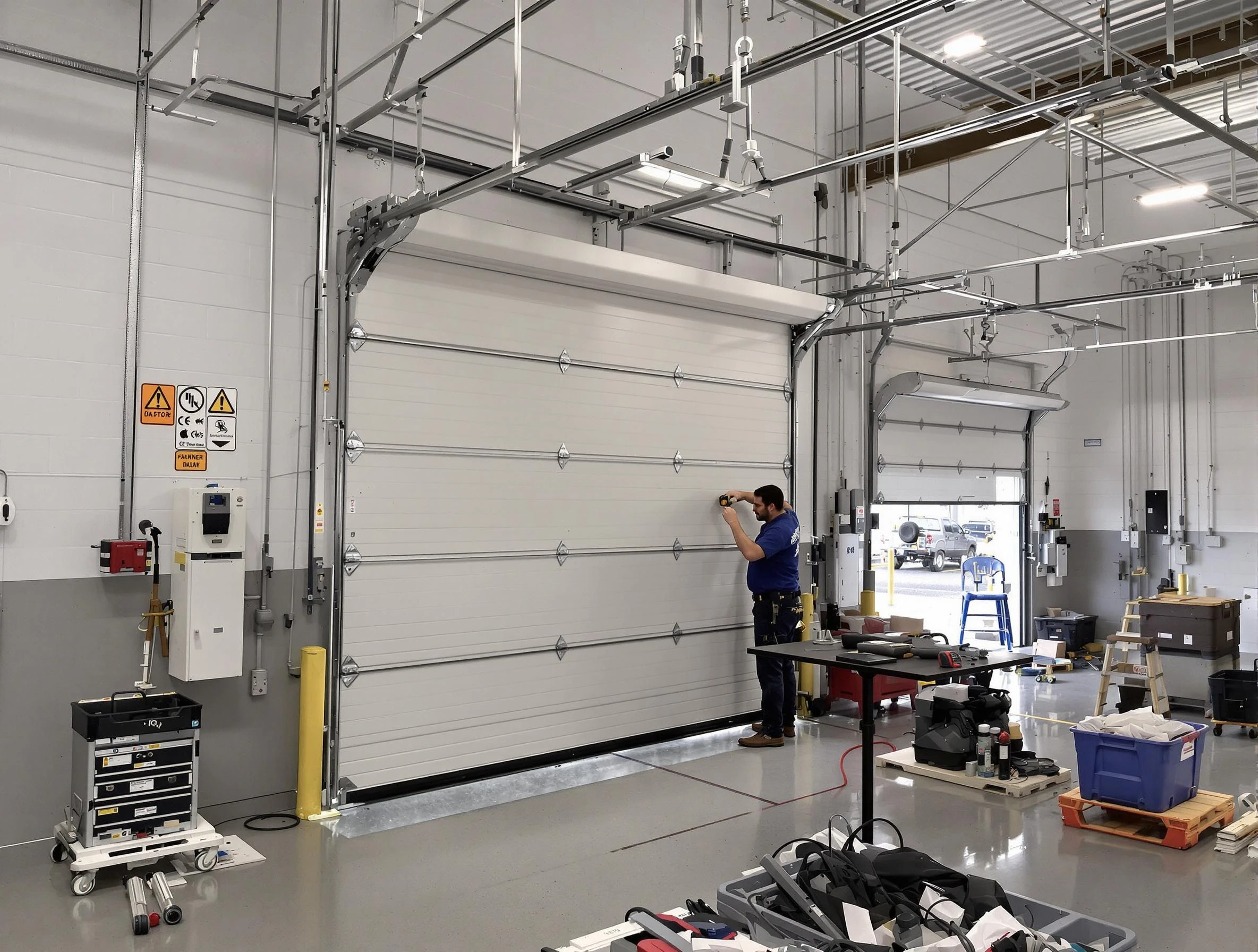 Commercial garage door repair being performed by Dacula Garage Door Repair expert in Dacula