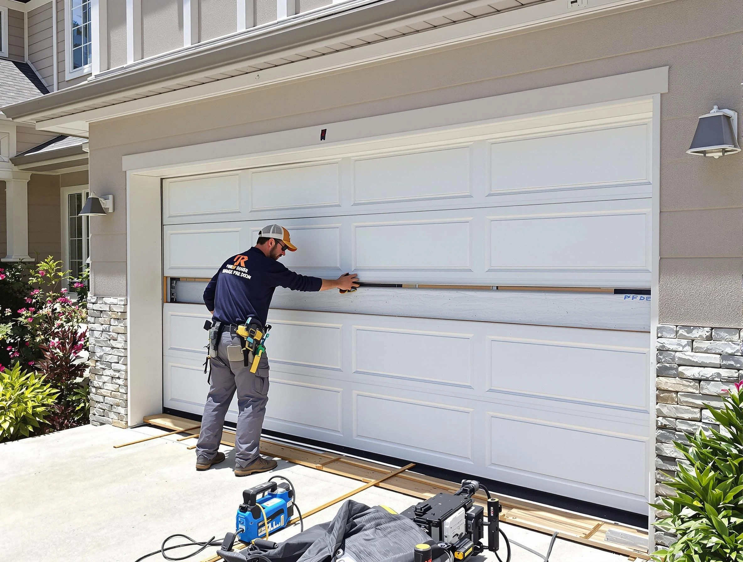 Dacula Garage Door Repair team performing complete garage door replacement at Dacula residence