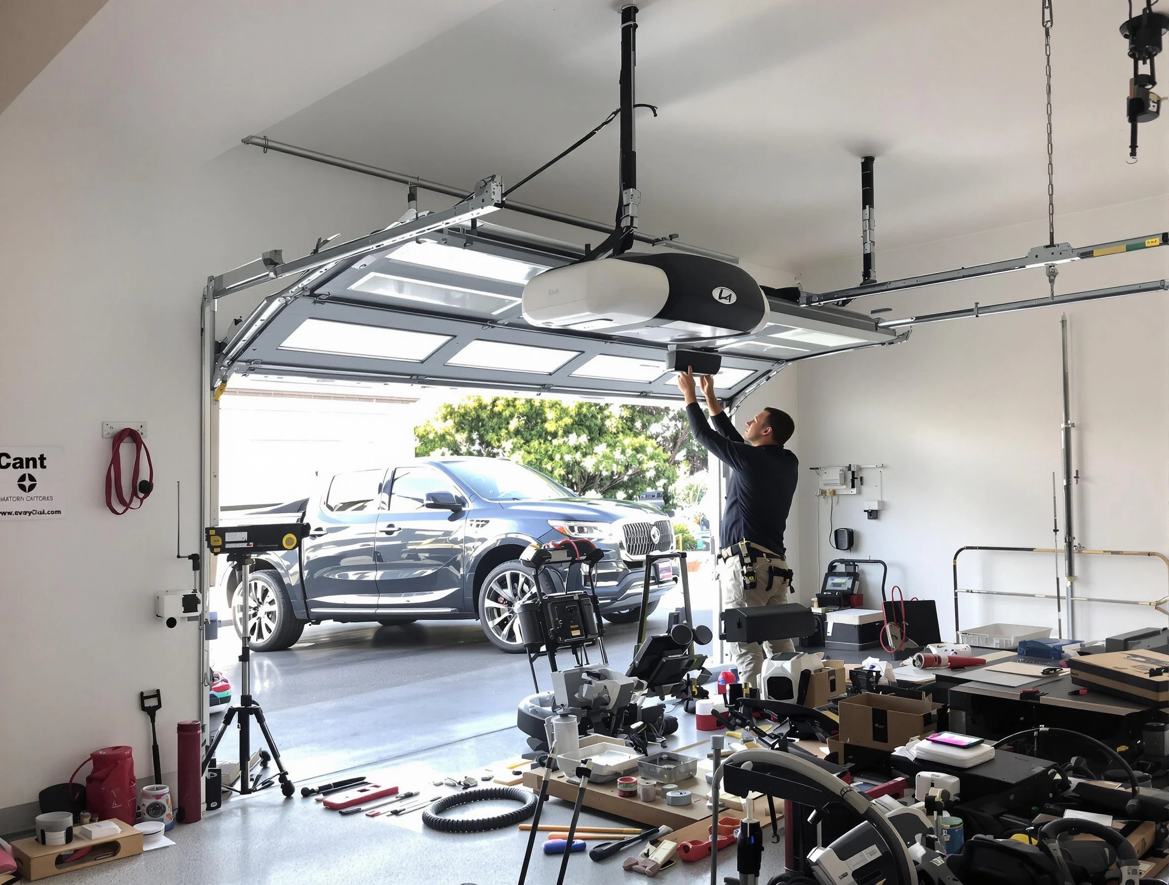 Dacula Garage Door Repair specialist installing smart garage door opener system in Dacula home