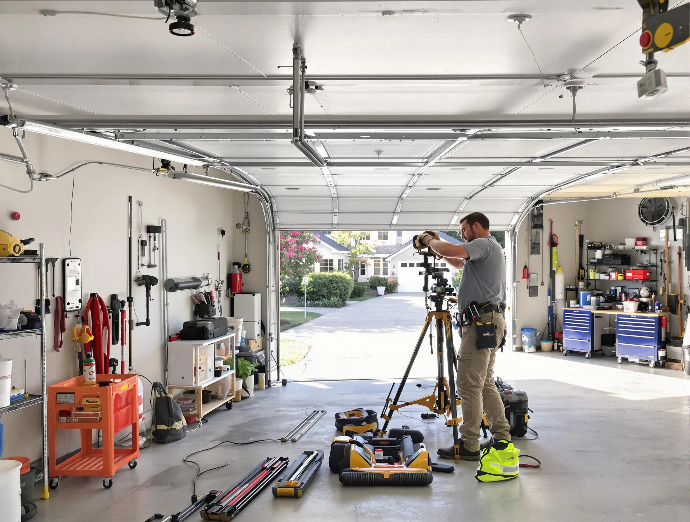 Dacula Garage Door Repair specialist performing laser-guided track alignment in Dacula